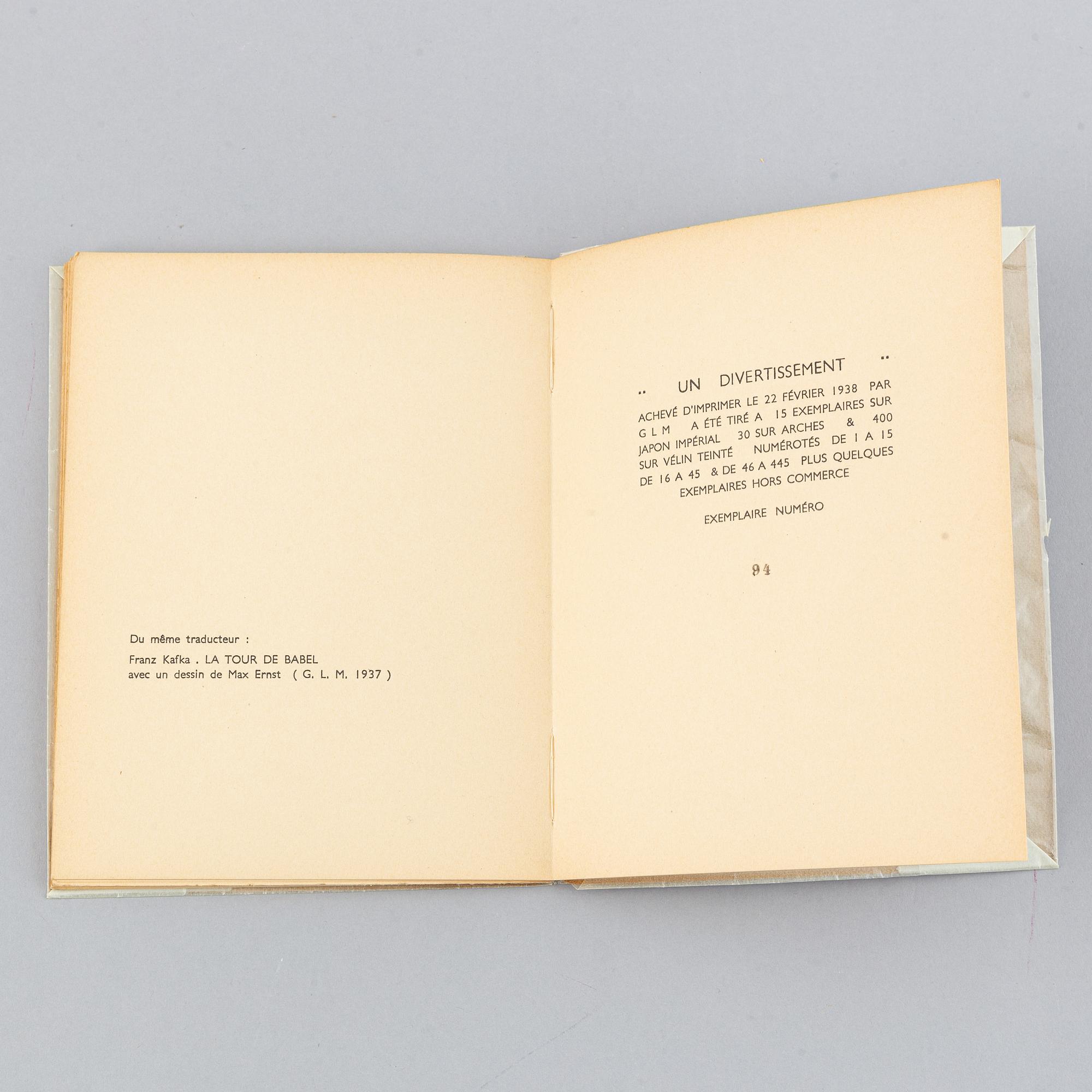 BOK, Franz Kafka, "Un Divertissement", 1938.
