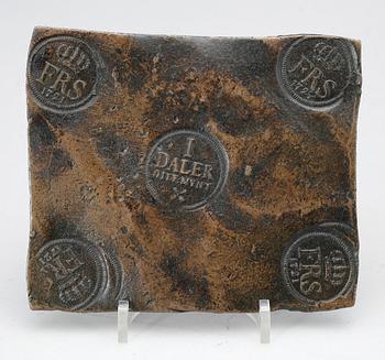 PLÅTMYNT, koppar, 1 daler silvermynt, Fredrik I, Sverige 1721.