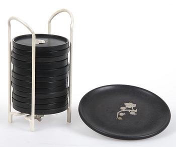 COASTERS, 12 st, samt BRICKA, isolit och silver.