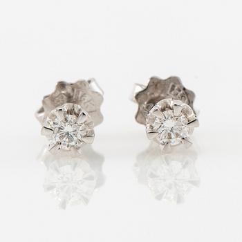 Earrings, a pair of 18K white gold set with round brilliant-cut diamonds.