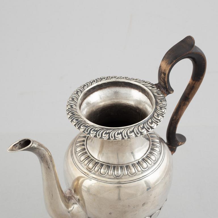 A Swedish Empire silver coffee pot, mark of Gustaf Möllenborg, Stockholm 1838.