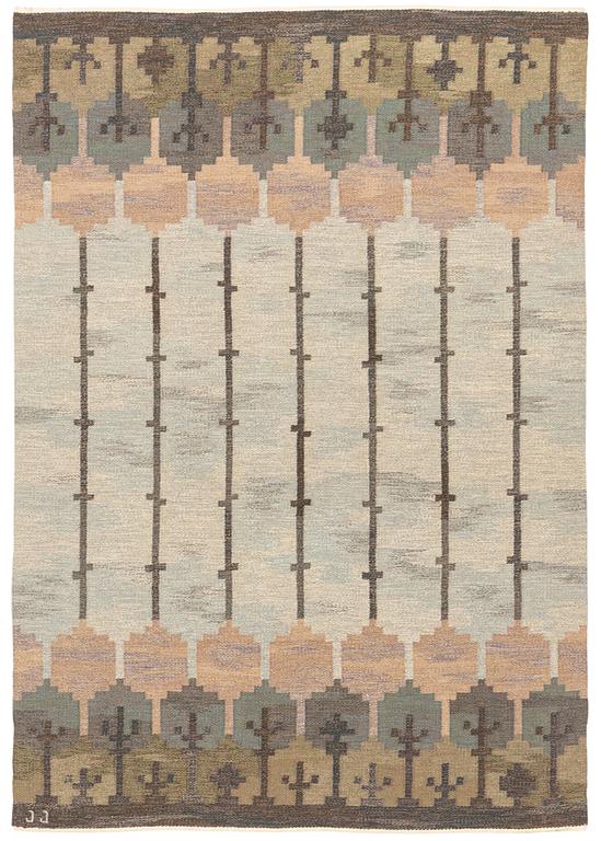 Judith Johansson, a carpet, "Rosenhäck", flat weave, ca 243 x 169 cm, signed JJ.