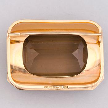 BROOCH, facetted smoky quartz, 14K gold. Harri Runila, Helsinki 1960.