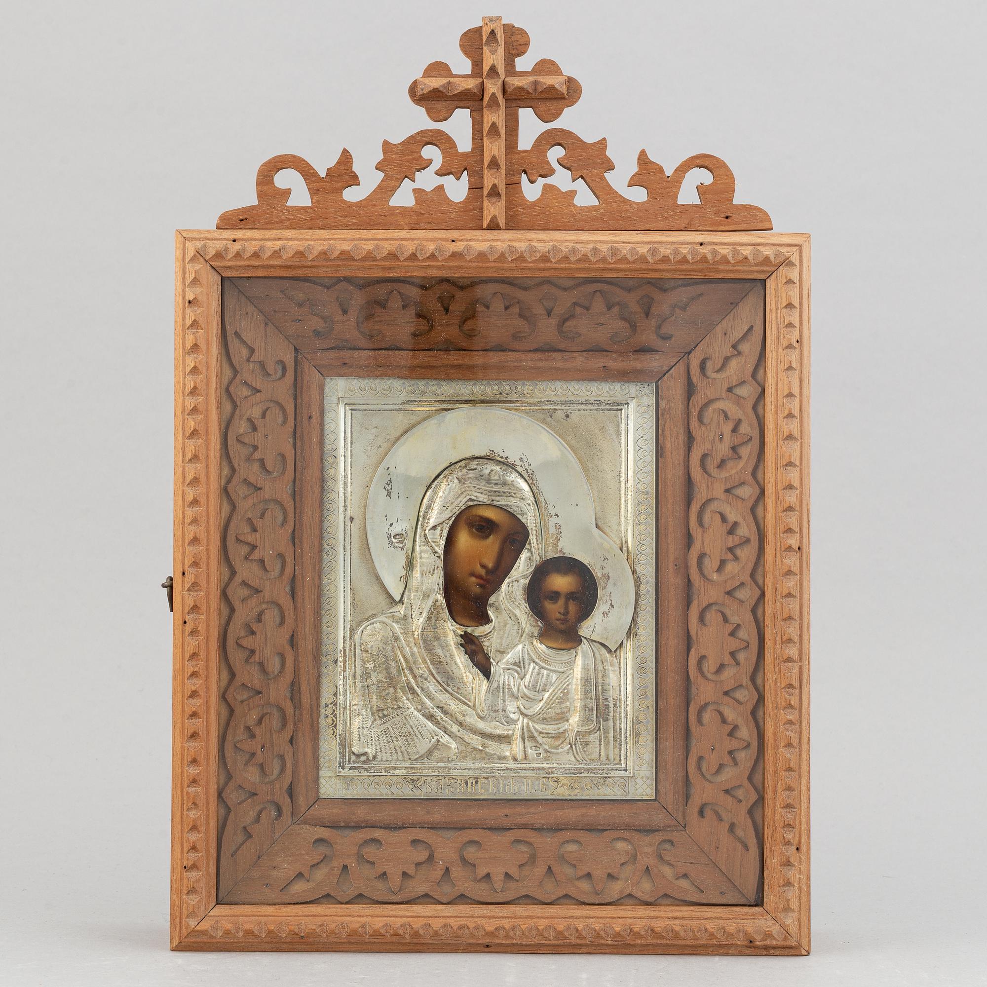 A Russian early 20th century icon, with silver oklad, Moscow 1908-1926.