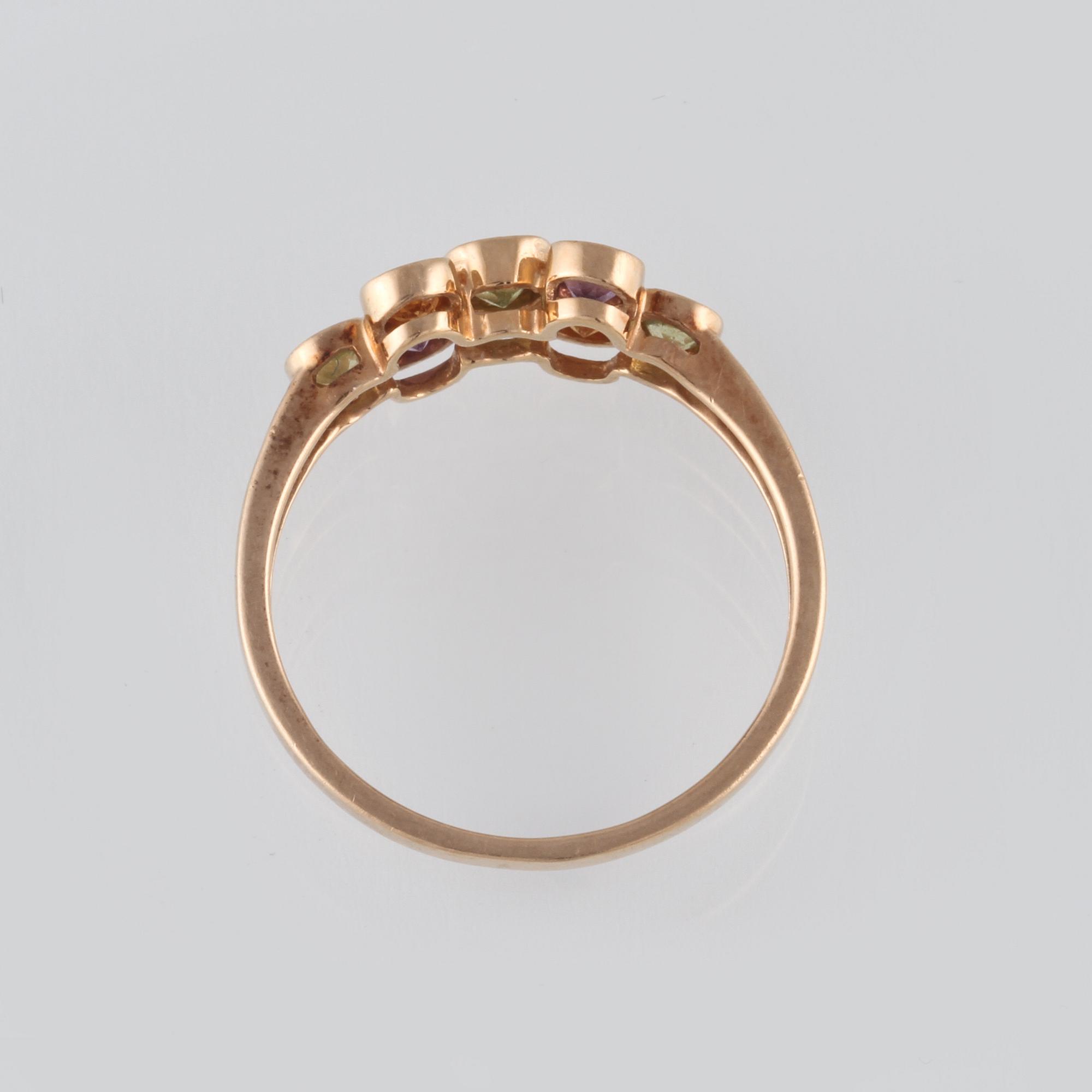 RING, 18K guld med fasettslipade citriner, ametister och troligen peridoter, Iduna, Varberg. Vikt 2,4 gram.