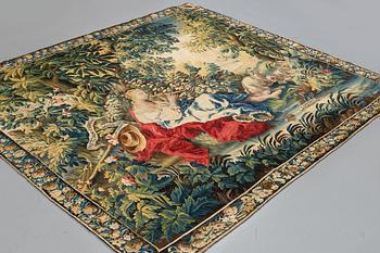 A tapestry, “La poesie pastoral”, tapestry weave, ca 251,5 x 283 cm, after Boucher, France 18th century.