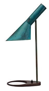 59. An Arne Jacobsen dark green and dark brown AJ table lamp by Fritz Hansen, Denmark.