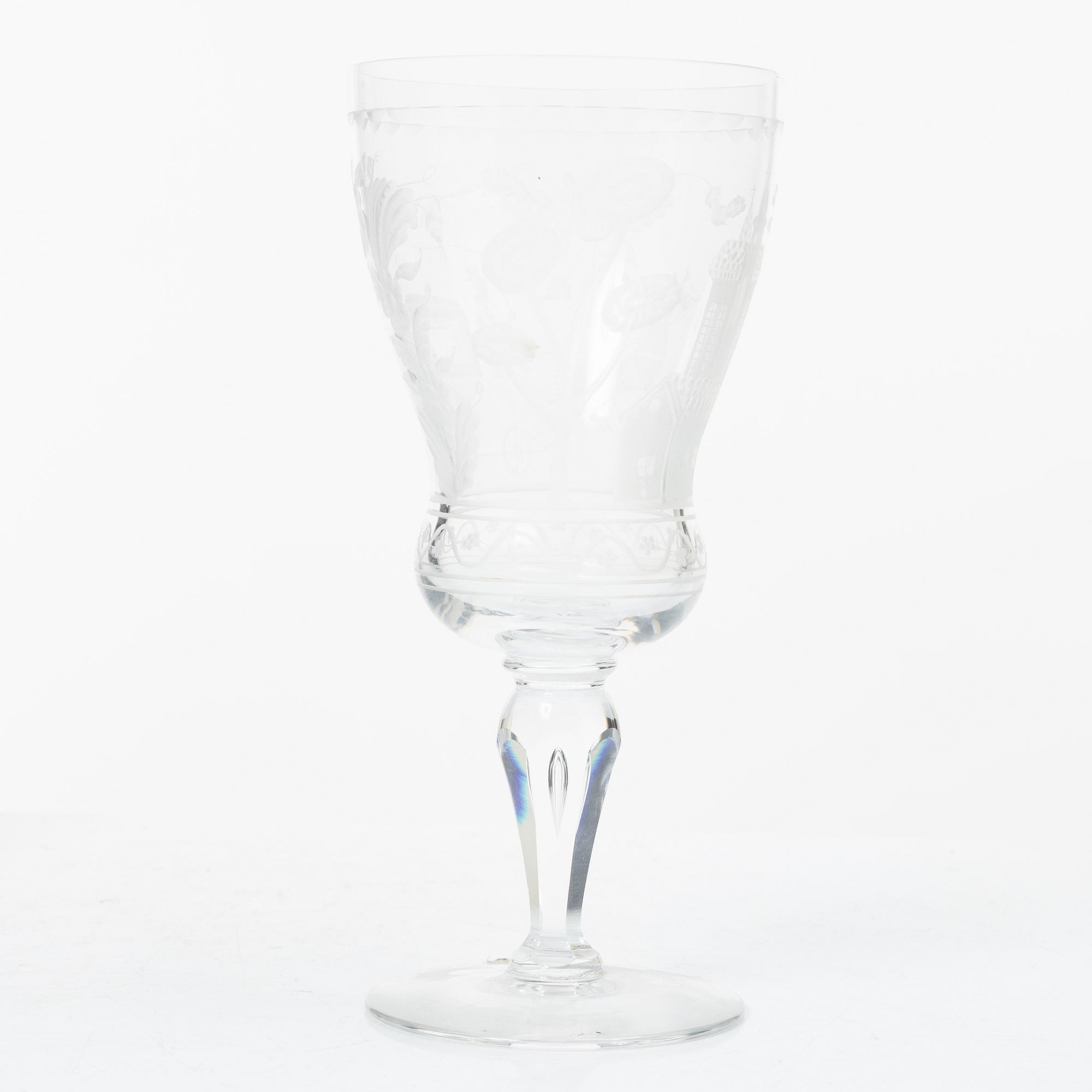 Vicke Lindstrand, rödvinsglas, 5 st, "Dalecarlia", Kosta Boda.