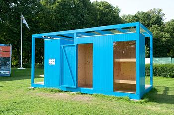 PAVILJONG, "Blue Boxes", Arkitekter Engstrand och Speek AB. Skänkt av PEAB bostad.