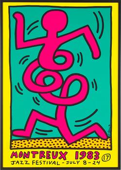 KEITH HARING, after. A 'Montreux 1983' silk screen poster, printed signature and date 83.
