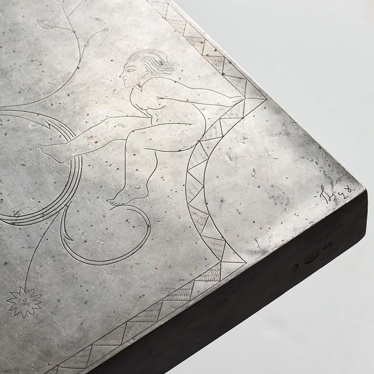 Tyra Lundgren, & Uno Åhrén, a pewter top sofa table for Svenskt Tenn, Stockholm 1928-29, model 743, provenance Estrid Ericson.