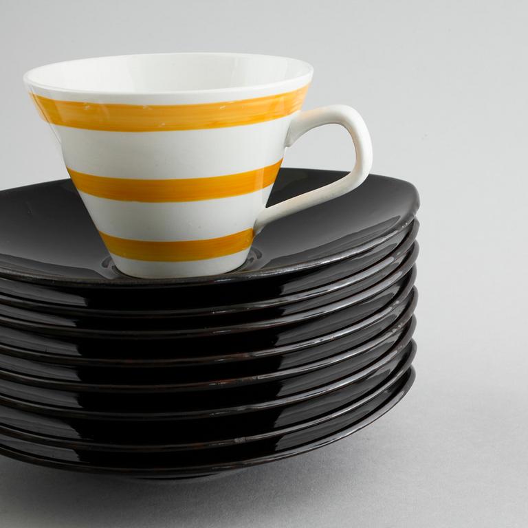 Ten teacups with saucers, porcelian, "Siam", maybe by Marianne Westman, Rörstrand, mid 20th century.