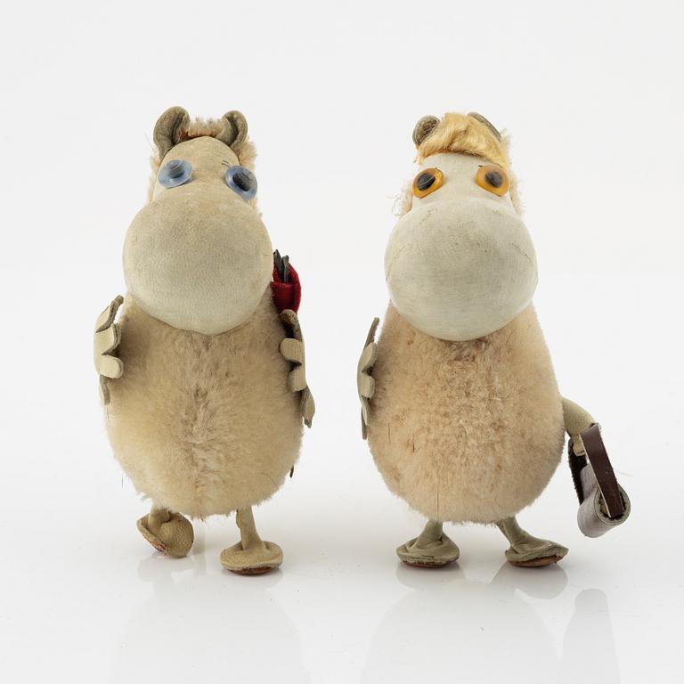 Atelier Fauni, Muminfigurer, 2 st, "Mumin" & "Snorkfröken", Finland, 1950-60-tal.