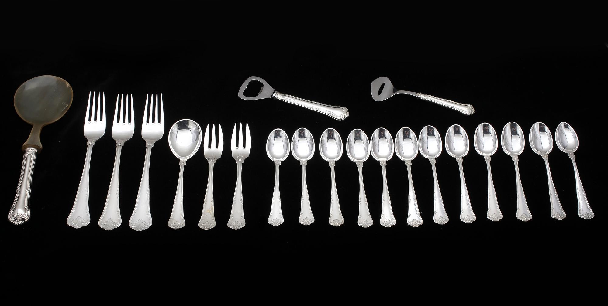 BESTICK, 56 delar, silver, Cohr, Danmark, 1900-tal. Tot vikt inkl detaljer i rostfritt stål ca 2530g.