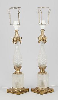 LAMPOR, ett par, gulmetall och glas, empirestil, 1900-talets andra hälft.