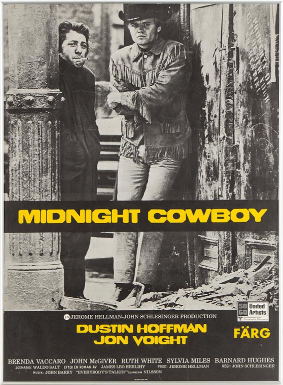 A movie poster for "Midnight Cowboy", 1960/70s.