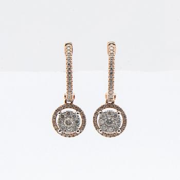Earrings, a pair, 14K rose gold with brilliant-cut diamonds.