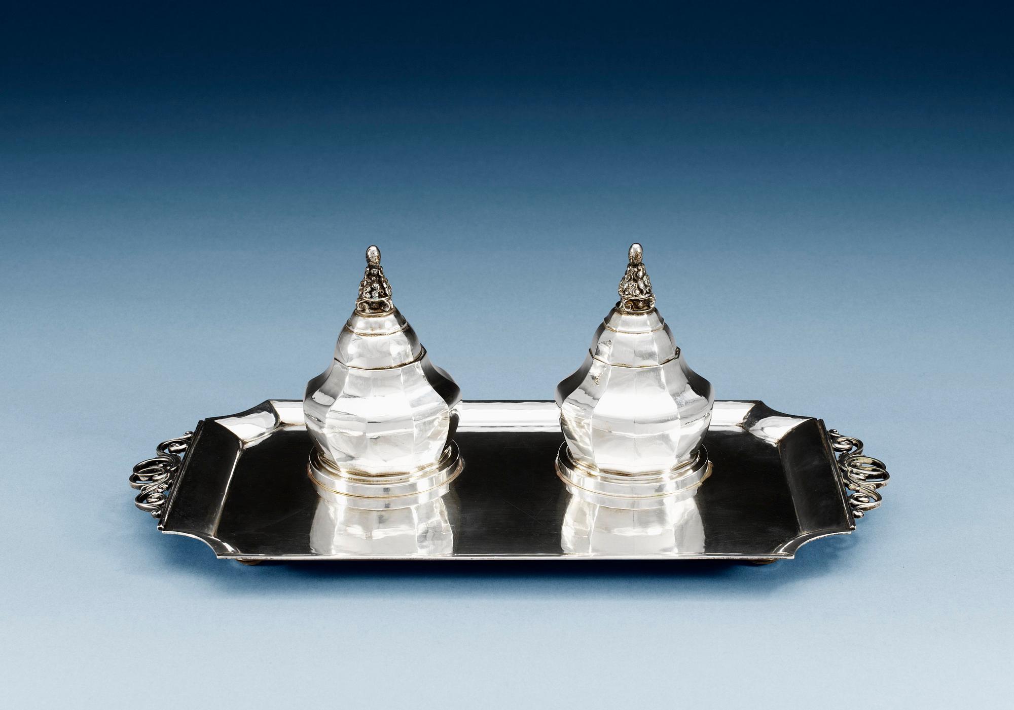 A JOHAN ROHDE 830/1000 silver inkstand by Georg Jensen 1919.