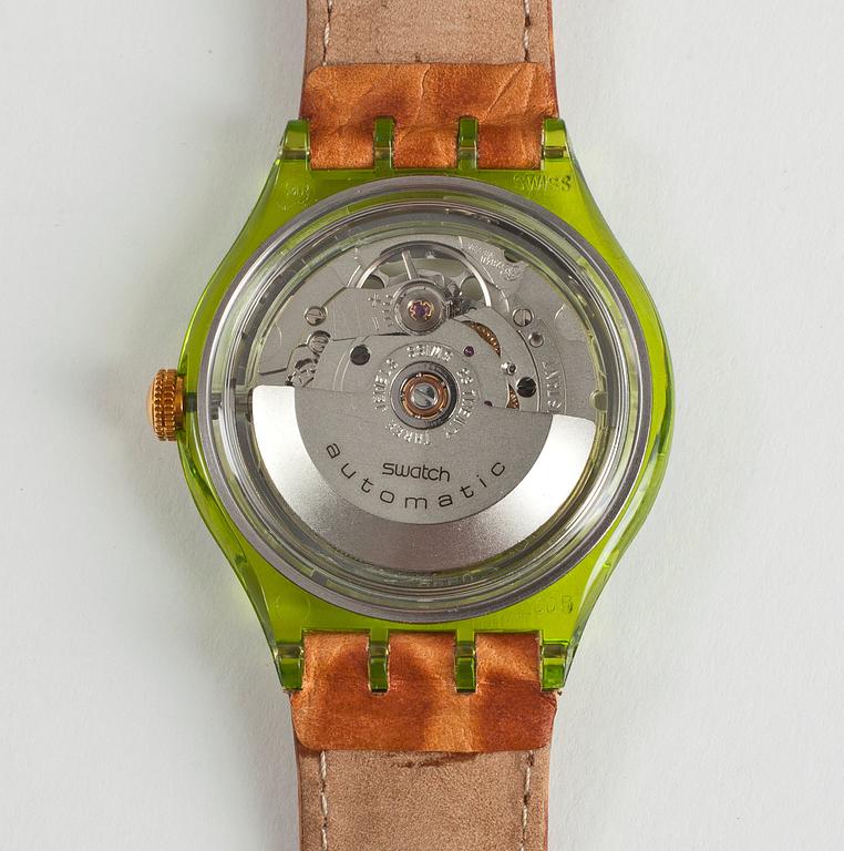 Swatch - Litho Box [Gran Via]. Automatic. Plastic/leather strap. 36mm. Limited, 400 ex,  not numbered. Fall/Winter 1994.