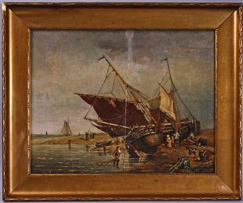 OKÄND KONSTNÄR, olja på pannå, bär otydl sign och dat -86, Holland.