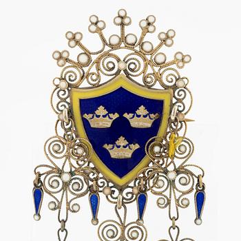 Brooch, sterling silver and enamel.