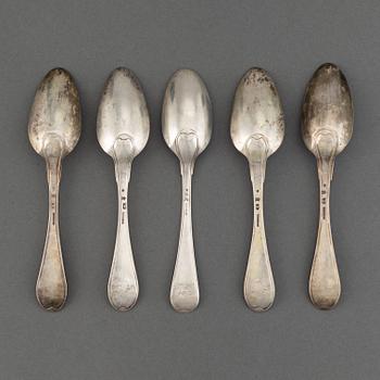 Five Swedish silver spoons, Ulfsberg, Nyköping 1797 and 1811.