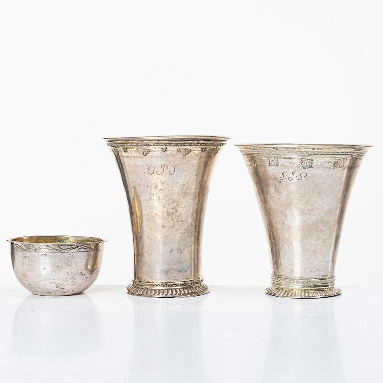 Two Swedish silver beakers and a tumbler, Stockholm, second half of the 18th century - early 19th century.