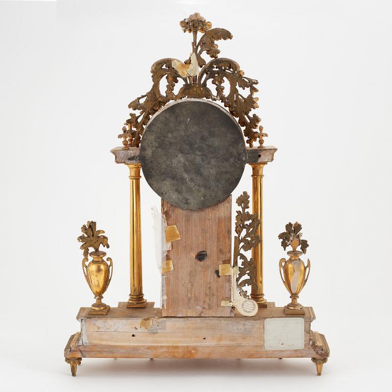 A Late Gustavian giltwood mantel clock, circa 1800.