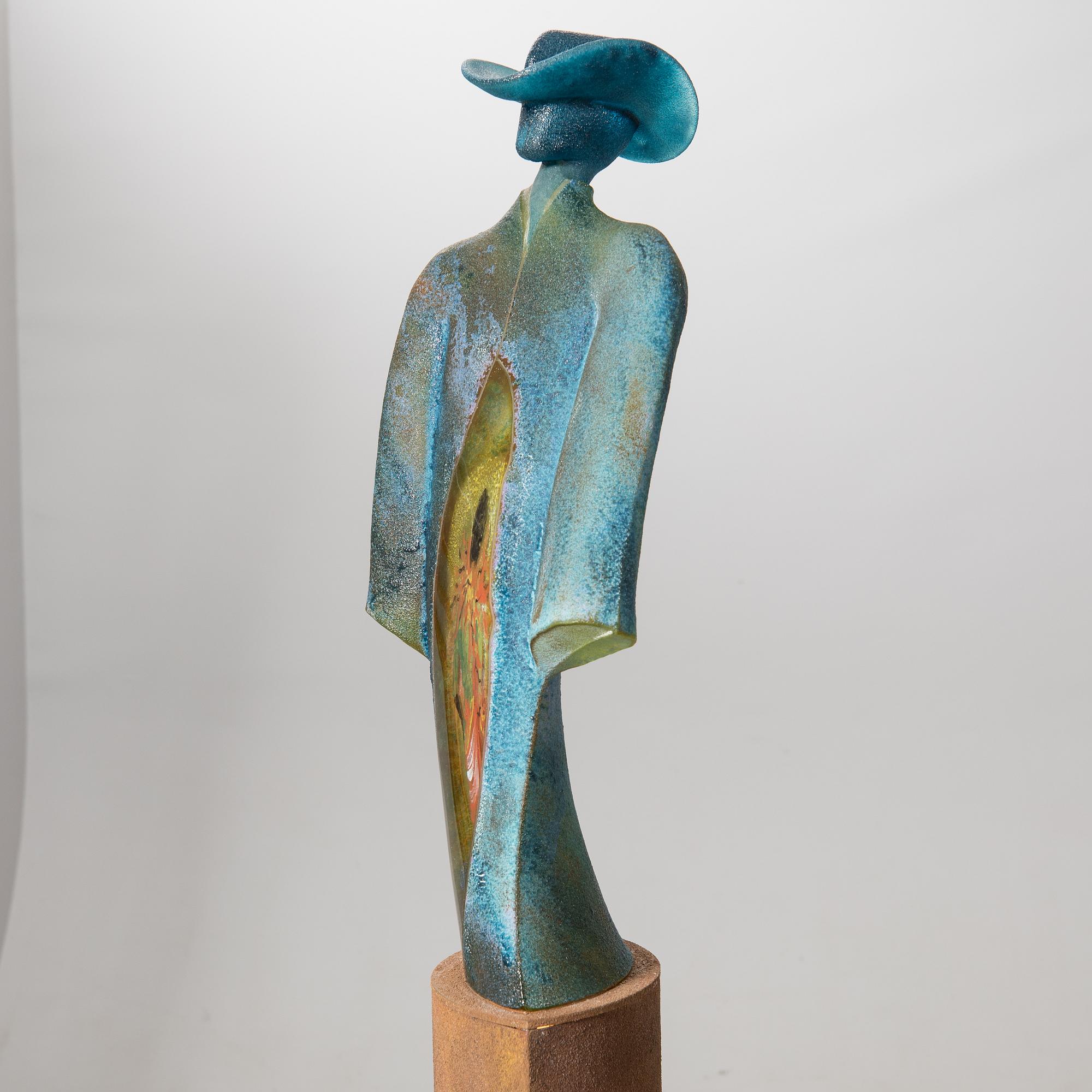 Kjell Engman, "Man in Trenchcoat", unique sculpture, from the series "Catwalk", cast glass, Kosta Boda.