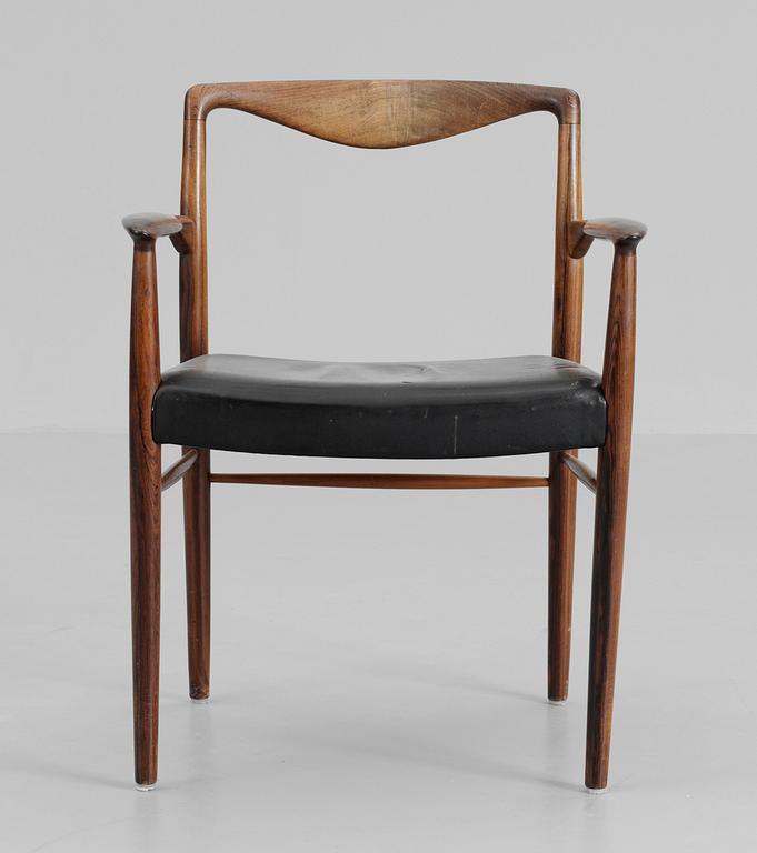 A Kai Lyngfeldt-Larsen, palisander chair with black leather upholstery by Søren Villadsen, Denmark, 1950's-60's.