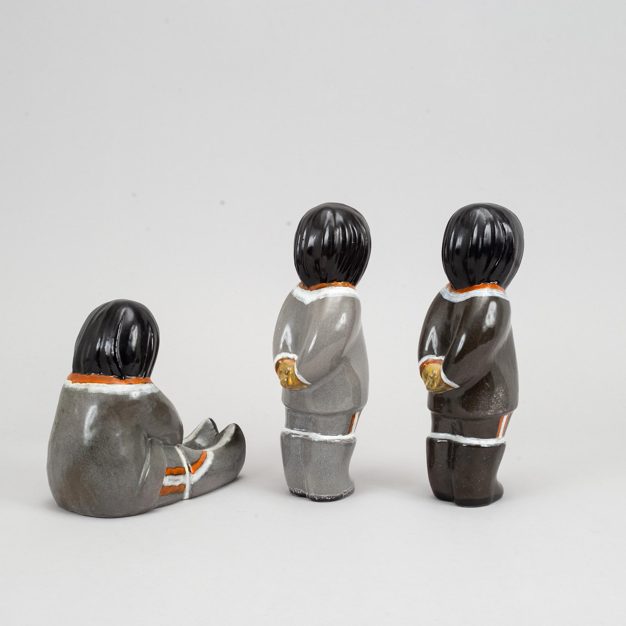 Three earthenware fingurines by Vicke Lindstrand for Upsala-Ekeby.