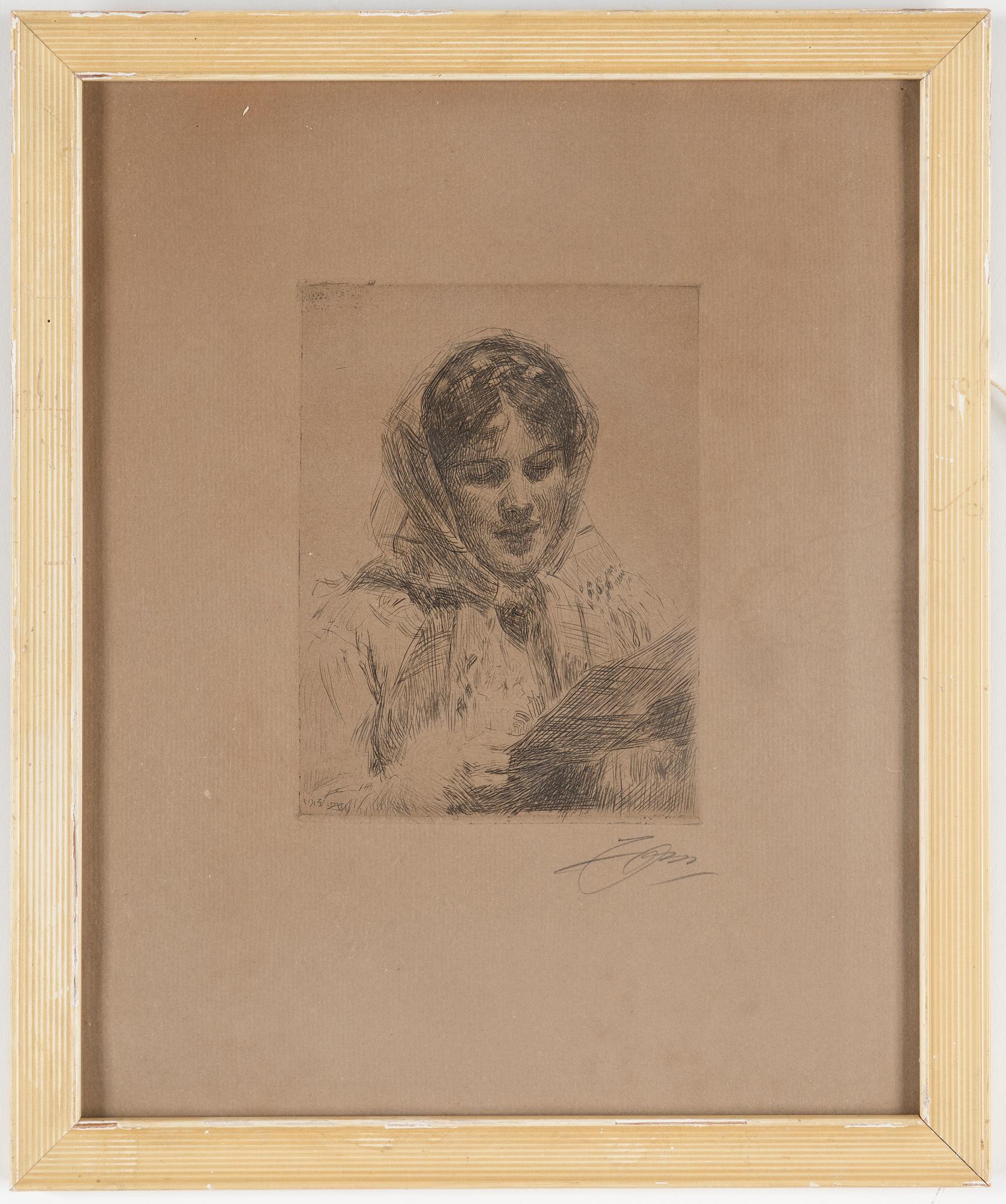 ANDERS ZORN, etsning, 1913, signerad med blyerts.