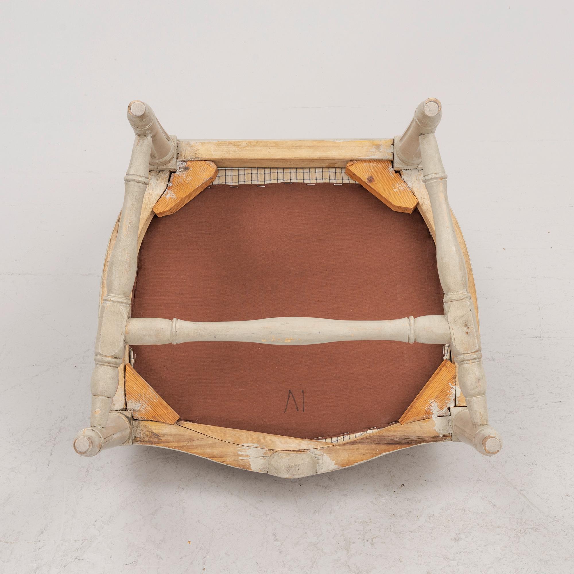 A Gustavian open armchair, Stockholm, late 18th century.