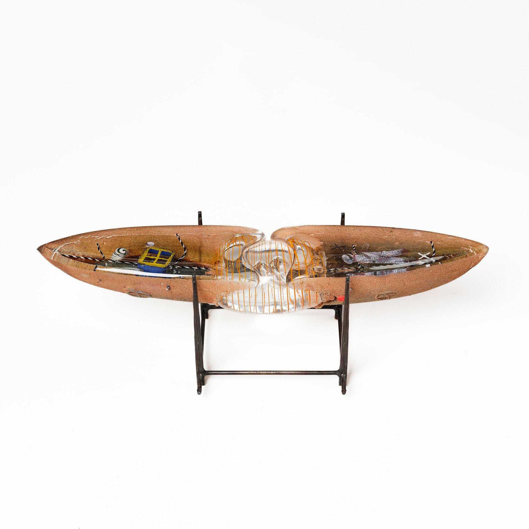 Bertil Vallien, a unique sand cast glass sculpture of a boat, Kosta Boda, Sweden, 1980s.
