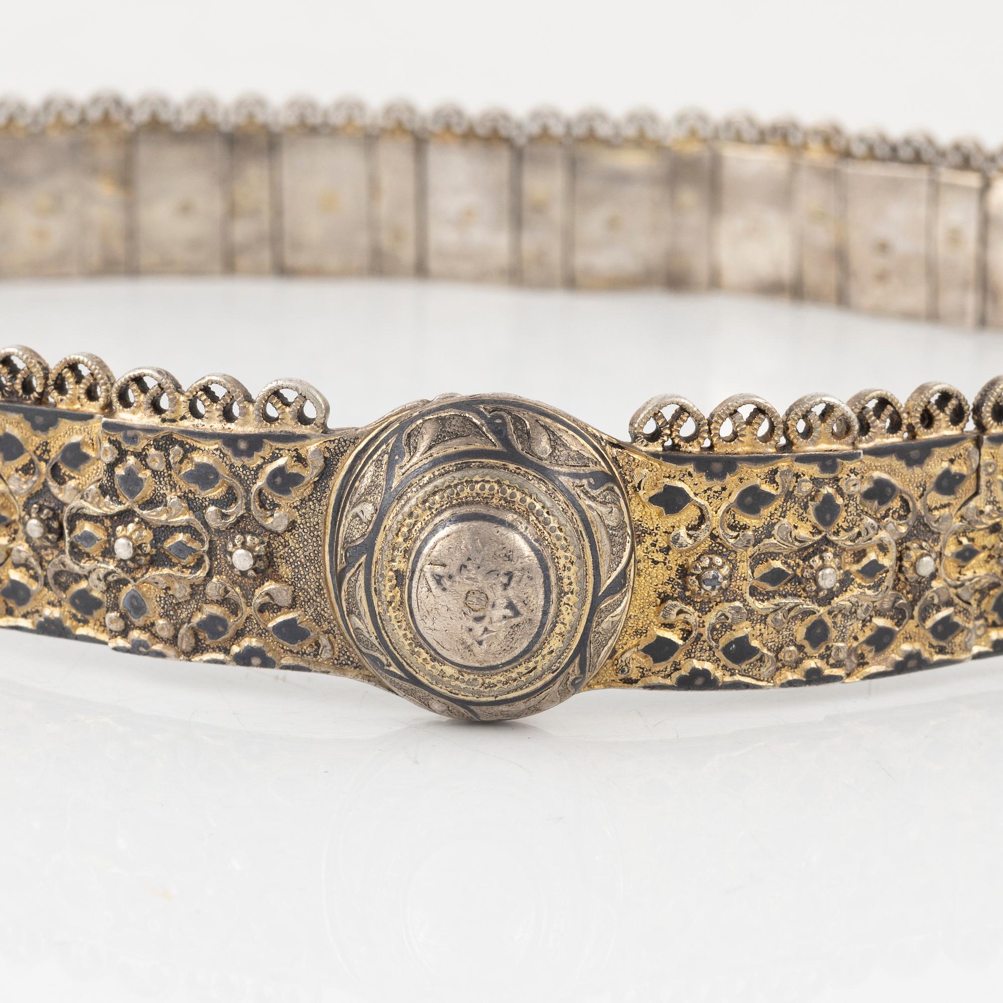 Bälte, silver och niello, oidentifierad Rysk mästarstämpel, Georgien, 1890-1912.