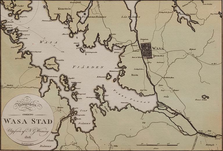 KARTA, Belägenheten omkring Wasa stad, utgiven av N.W.Werming 1808.