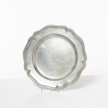 Bowl and 2 plates, pewter, various masters, Stockholm.