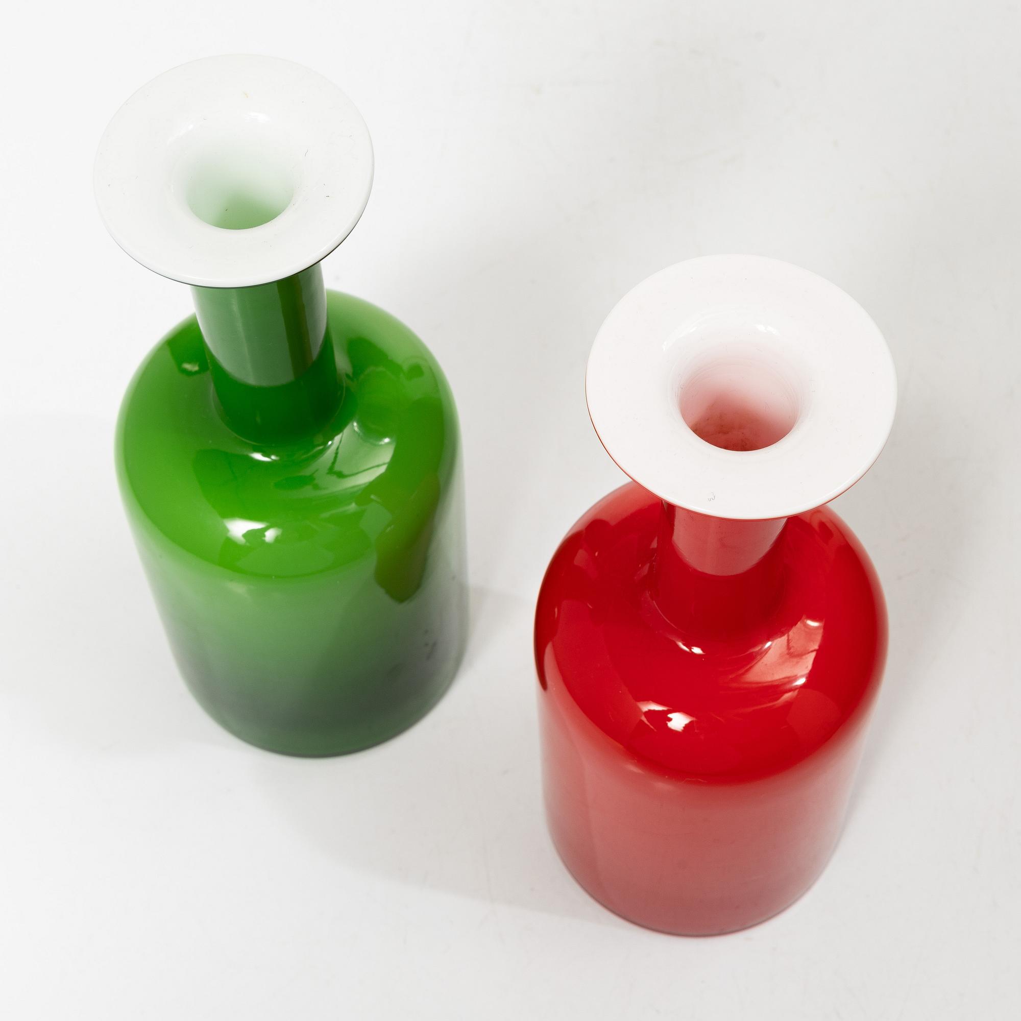 Otto Brauer, two glass decanters, Holmegaard, Denmark, 1960's/70's.