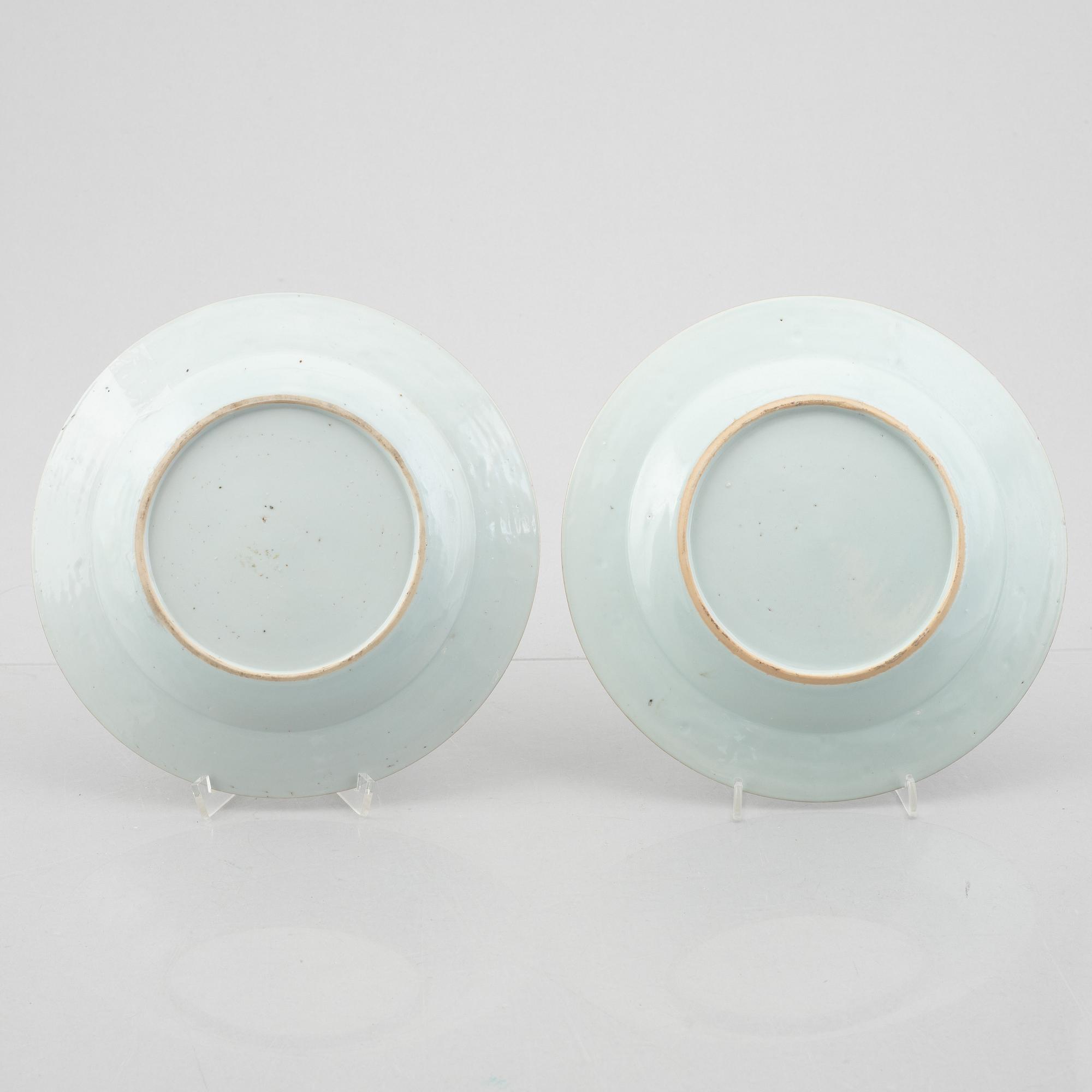 Famille Rose export porcelain plates, 6+2, China, Qing dynasty, 18th century.