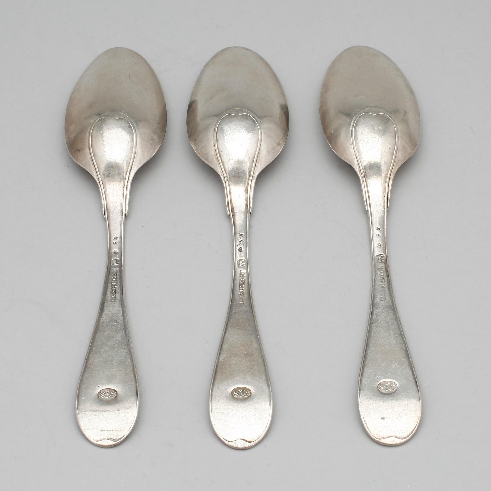 MATSKEDAR, 3 st, silver, Anton Jacob Jörgensson, 1828. Vikt ca 309 gram.