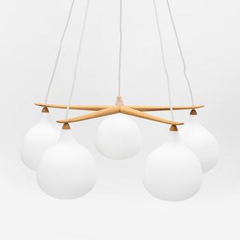 Uno & Östen Kristiansson, a glass and oak ceiling light, Luxus, Vittsjö.