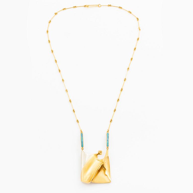 Björn Weckström, a necklace "Kardinal", 18K gold and platinum with opal details, Finland 1979. For Lapponia.