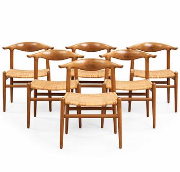 169. Hans J. Wegner, A set of six Hans J. Wegner 'cowhorn'chairs' 'JH-505, executed by cabinetmaker Johannes Hansen, Denmark 1950-60.