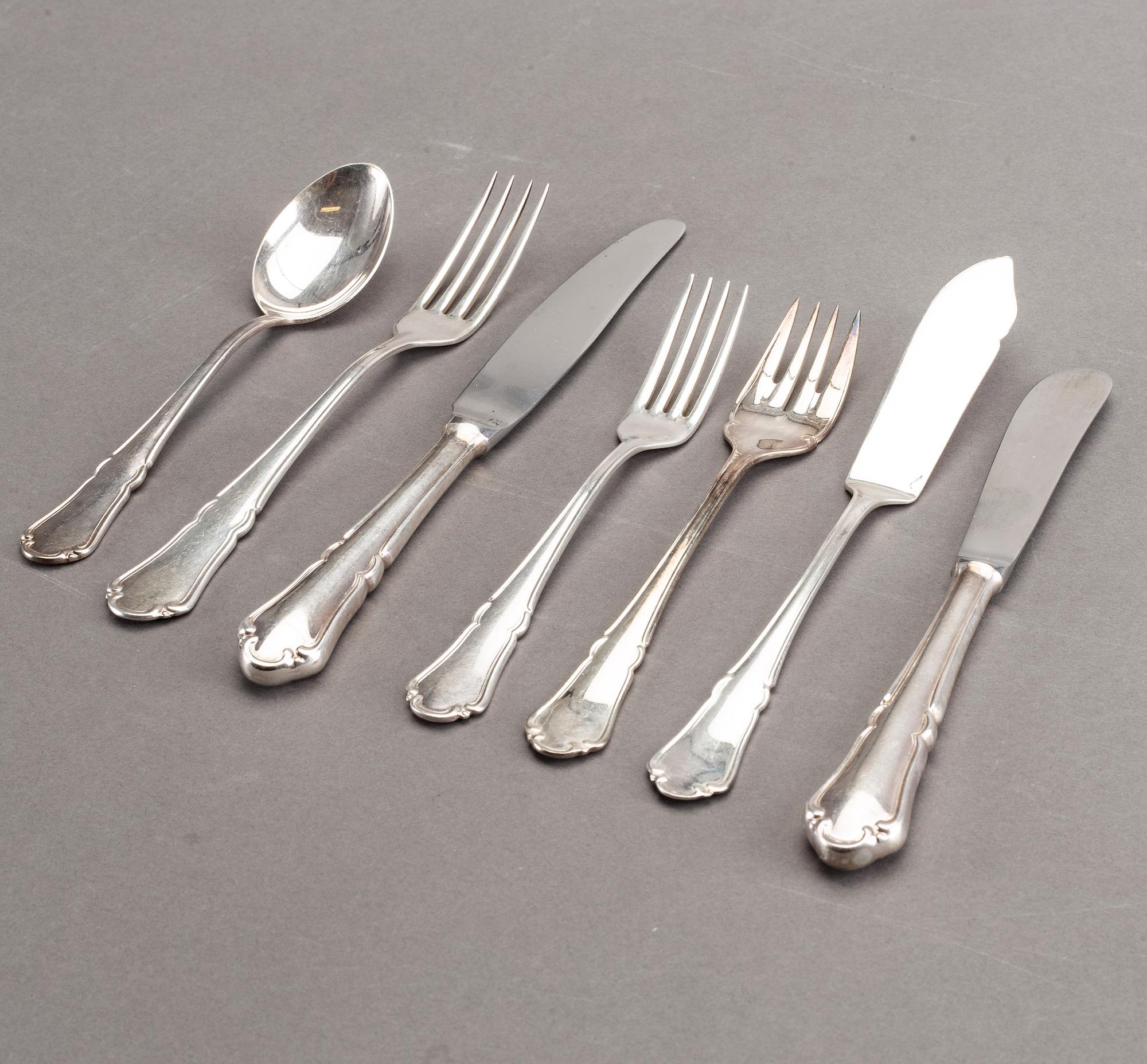 BESTICKUPPSÄTTNING, silver samt nysilver, 56+36 delar, modell "Rådhus", WN, Lidköping 1900-talets mitt.