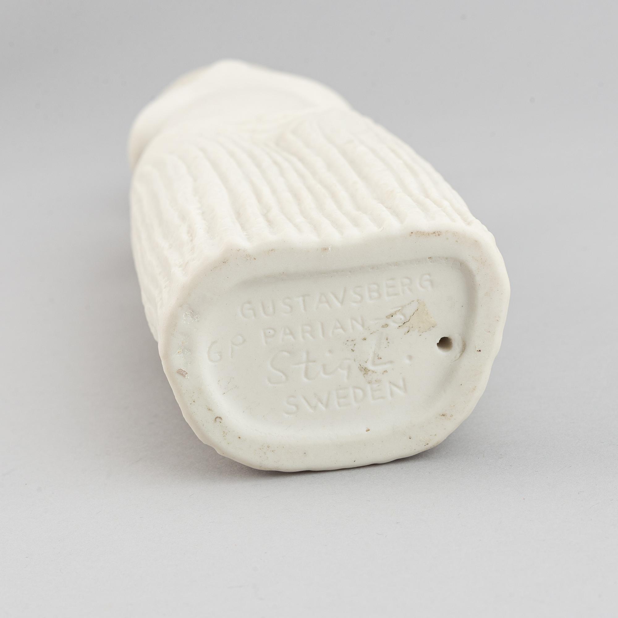 Stig Lindberg, a parian figurine and a stoneware flask with cover, Gustavsberg.