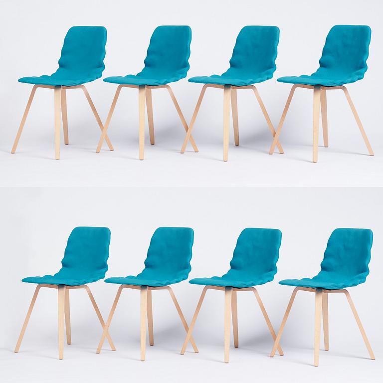 o4i Design Studio, (Jon Lindström & Henrik Kjellberg) a set of eight chairs, "Dent Wood", Blå Station, post 2014.