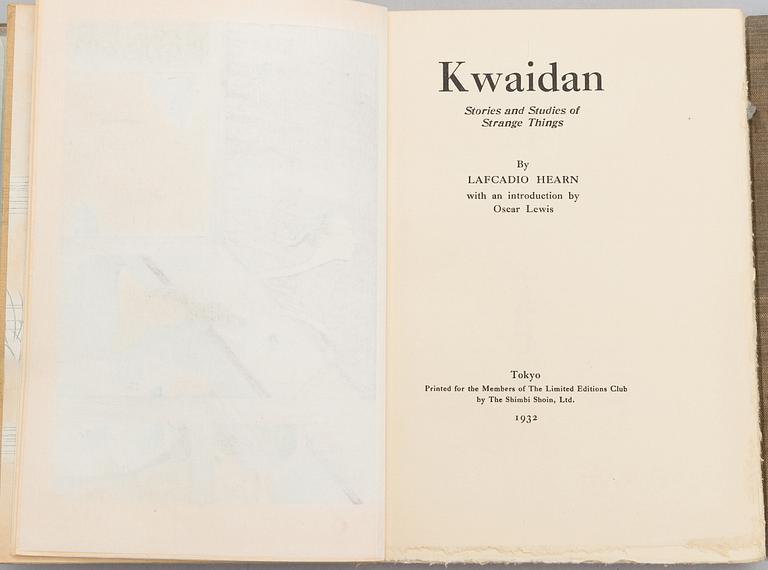 Bok, "Kwaidan", av Lafcadio Hearn, illustrerad och signerad av Yasumasa Fujita. Första upplagan, Japan, 1932.