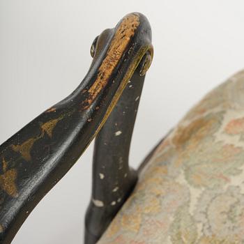 A pair of japanned Swedish rococo armchairs, Stockholm, later part 18th century.