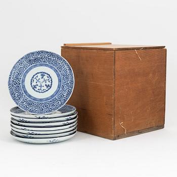 A set of eight Japanese blue and white dishes, Meiji period (1868-1912).,