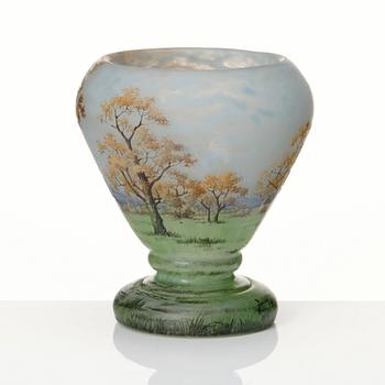 Daum, an Art Nouveau enamel painted cameo glass vase, France.